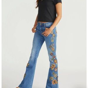 Driftwood Farrah Floral Embroidered High Waist Flair Jeans